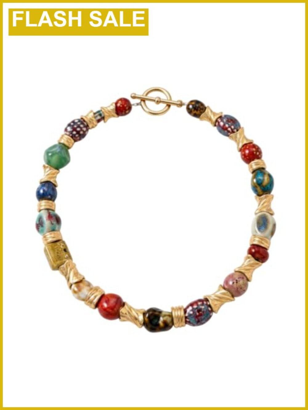 Chunky Beaded Choker Necklace Ceramic Metal Boho Women Jewelry